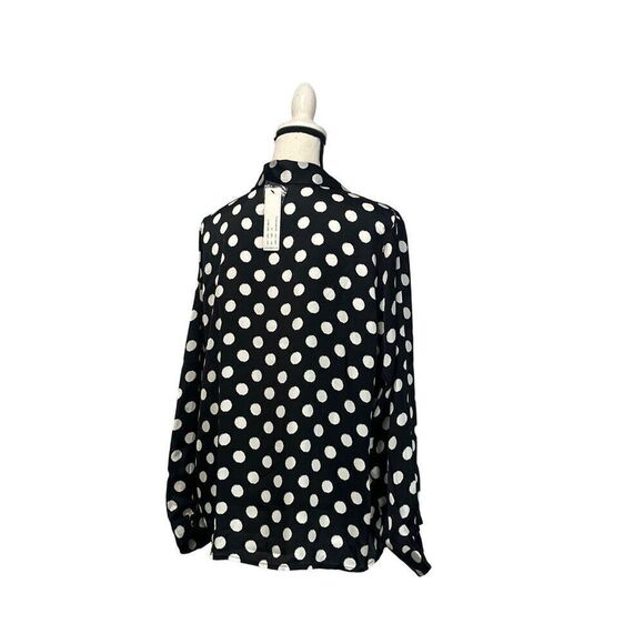 Belldini Los Angeles Women’s Button Down Printed Satin Shirt, Black/White, 1X - Picture 4 of 16